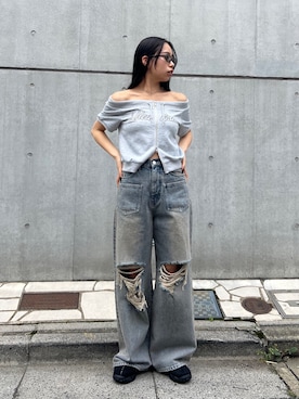 「EMODA（エモダ）のパッチロゴジップスウェット（スウェット、グレー系）」を使った、栗原あいりさん（レディース・162cm）の秋コーディネート