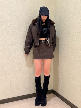 「アイテム（ハンチング/ベレー帽）」を使った、栗原あいりさん（レディース・161cm）の冬コーディネート