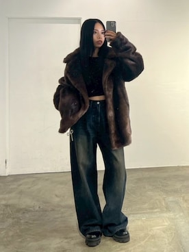 「ファーコート」｜「アイテム（その他アウター）」を使った、栗原あいりさん（レディース・161cm）の秋コーディネート