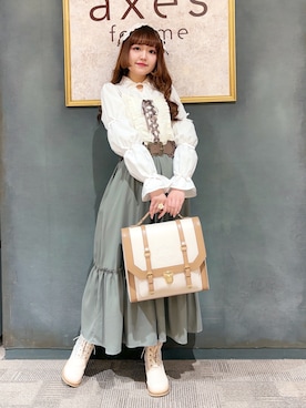 「axes femme（アクシーズファム）のショコラリング／ローズ（リング、ホワイト系）」を使った、くるみ❀.*ﾟさん（レディース・160cm）の春コーディネート