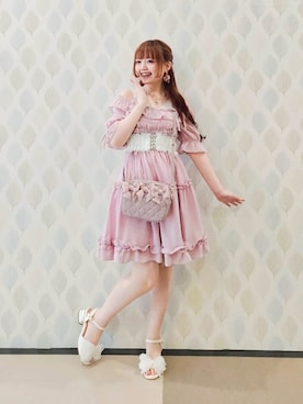 「axes femme POETIQUE（アクシーズファムポエティック）のギャザーフリルワンピース（ワンピース）」を使った、axes_staff_kurumiさん（レディース・159cm・20代）の夏コーディネート