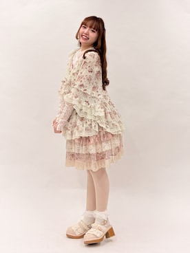 「myu:loret（ミュウロレット）のプチローズレーストップス（Tシャツ/カットソー、ホワイト系）」を使った、くるみ❀.*ﾟさん（レディース・160cm）の春コーディネート