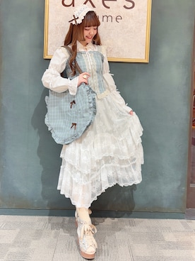 「axes femme（アクシーズファム）のシャーリングスリーブブラウス（シャツ/ブラウス、ホワイト系）」を使った、くるみ❀.*ﾟさん（レディース・160cm）の春コーディネート