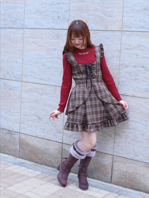 チェック柄編上ジャンスカ（ジャンパースカート）｜axes femme