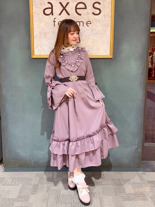 ローズ×リボン姫袖ワンピース（ワンピース）｜axes femme（アクシーズ