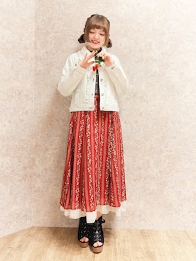 「axes femme（アクシーズファム）の苺チュールレース七分袖ＰＯ（Tシャツ/カットソー、ブラック系）」を使った、くるみ❀.*ﾟさん（レディース・160cm）の春コーディネート