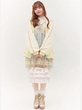 「myu:loret（ミュウロレット）のフラワーレースチュニック（チュニック、グリーン系）」を使った、くるみ❀.*ﾟさん（レディース・160cm）の春コーディネート