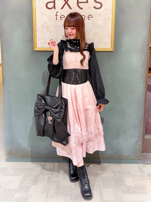 「三芳野」和風ロリィタ ワンピース／ボルドー×桜柄 ふわり早咲き小桜舞子ワンピース Favorite フェイバリット ワンピース