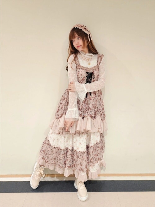 axesfemme花柄レース付 ティアードワンピース 姫ギャル 姫系 ロリータ axesfemme 花柄レース付 ティアードワンピース 姫ギャル 姫系 ロリータ