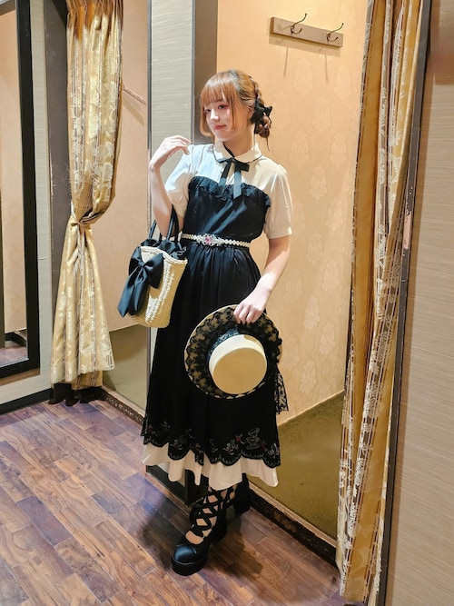 帽子 リボンカンカン帽 axes femme しまみさ ロリータ ガーリー レースリボンフリルカンカン帽[品番：IGAW0006305]｜axes femme