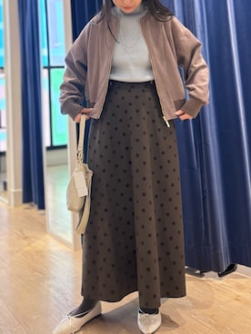 「MICO COULIER（ミコクリエ）のスーパーストレッチ ラメリブローネックプルオーバーニット（ニット/セーター）」を使った、たかさん（レディース・155cm）の秋コーディネート