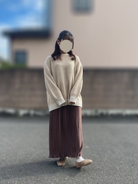 「ベロアスカート」｜「アイテム（パンプス）」を使った、まゆさん（レディース・150cm）の冬コーディネート