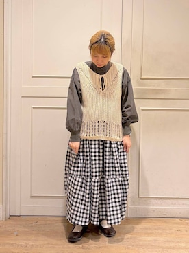 「studio CLIP（スタディオクリップ）のスタンドカラーコクーンシャツ（シャツ/ブラウス、グレー系）」を使った、KUROさん（レディース・151cm）の春コーディネート