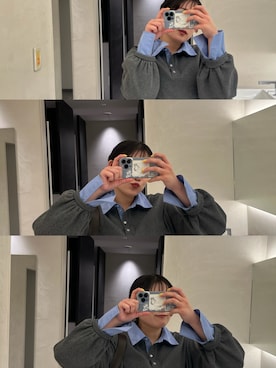 「select MOCA(セレクトモカ)のシャツカラードッキングニット(ニット/セーター、グレー系)」を使った、AYAKAさん(レディース・163cm)の春コーディネート