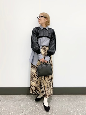 「柄×柄」｜「アイテム（バレエシューズ）」を使った、AYAKAさん（レディース・163cm）の夏コーディネート