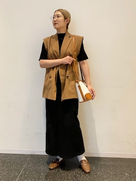 「SENSE OF PLACE by URBAN RESEARCH(センスオブプレイスバイアーバンリサーチ)のワイドリブコンパクトニットセーター(ニット/セーター、ブラック系)」を使った、AYAKAさん(レディース・163cm)の夏コーディネート