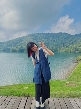 「アイテム（その他シューズ、グリーン系）」を使った、Qさん（レディース・164cm）の秋コーディネート