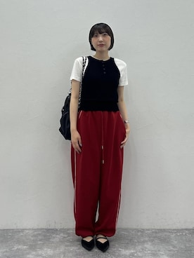 「JEANASIS（ジーナシス）の【eL】9G Loop Yarn NS/1050978（タンクトップ、ブラック系）」を使った、マリンさん（レディース）の夏コーディネート