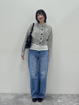 「eL（エル）の【eL】Sheer Fit Soft Pullover LS/1063183（Tシャツ/カットソー、ホワイト系）」を使った、マリンさん（レディース）の秋コーディネート