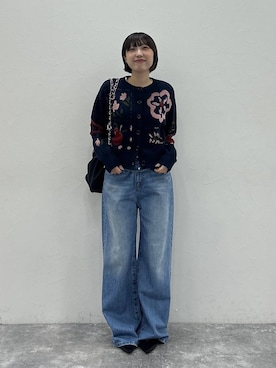 「eL（エル）の【eL】Loose wide Denim Pants/246474（デニムパンツ、ブルー系）」を使った、マリンさん（レディース）の夏コーディネート