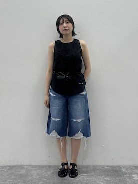 「eL（エル）の【eL】Denim Bermuda Pants/1023737（デニムパンツ、ブルー系）」を使った、マリンさん（レディース）の夏コーディネート