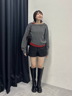 「JEANASIS（ジーナシス）のチェーンドロストギャザーBAG/1080937（ショルダーバッグ、ブラック系）」を使った、マリンさん（レディース）の秋コーディネート