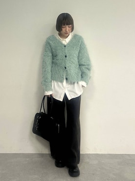 「JEANASIS（ジーナシス）のブークレシャギーVカーディガン/634208（カーディガン/ボレロ）」を使った、マリンさん（レディース・160cm）の秋コーディネート