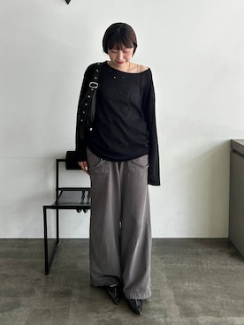 「JEANASIS（ジーナシス）のアイレットムーンショルダー/1049638（ショルダーバッグ、ブラック系）」を使った、マリンさん（レディース）の夏コーディネート