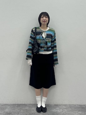 「eL（エル）の【eL】Sheer Fit Soft Pullover LS/1063183（Tシャツ/カットソー、ホワイト系）」を使った、マリンさん（レディース）の秋コーディネート
