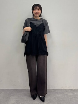 「JEANASIS（ジーナシス）のアイレットムーンショルダー/1049638（ショルダーバッグ、ブラック系）」を使った、マリンさん（レディース）の夏コーディネート