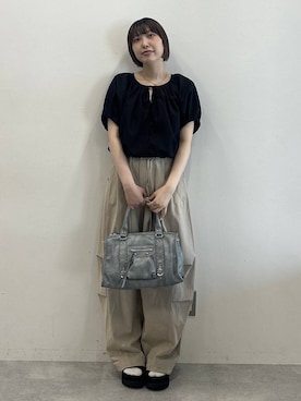 「JEANASIS（ジーナシス）のアンティークステッチボストン/646442（ボストンバッグ、ブルー系）」を使った、マリンさん（レディース）の春コーディネート