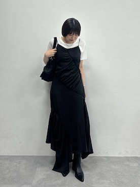 「JEANASIS（ジーナシス）のチェーンハンドルキンチャクBAG/1023355（ショルダーバッグ、ブラック系）」を使った、マリンさん（レディース）の夏コーディネート