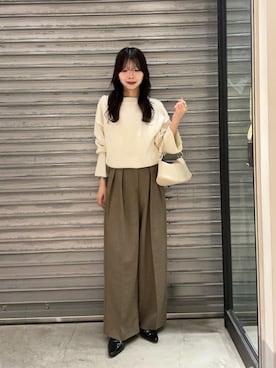 「CAPRICIEUX LE'MAGE（カプリシューレマージュ）の【もちふわシリーズ】もちふわWOOLボートネックニット（ニット/セーター、ホワイト系）」を使った、eba_lemageさん（レディース・159cm）の秋コーディネート
