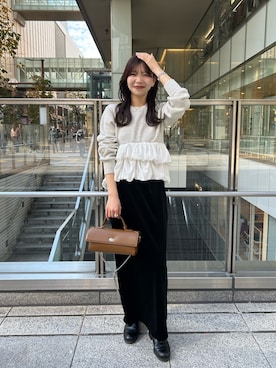 「CAPRICIEUX LE'MAGE（カプリシューレマージュ）の【低身長サイズあり】ベロアIラインスカート（スカート）」を使った、shinoさん（レディース・159cm）の秋コーディネート