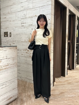 「CAPRICIEUX LE'MAGE（カプリシューレマージュ）の1ポイントボートネックT（Tシャツ/カットソー、イエロー系）」を使った、eba_lemageさん（レディース・159cm）の春コーディネート