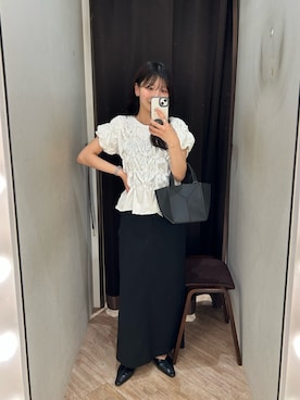 「CAPRICIEUX LE'MAGE（カプリシューレマージュ）の【低身長サイズあり】マキシIラインスカート（スカート、ブラック系）」を使った、eba_lemageさん（レディース・159cm）の春コーディネート