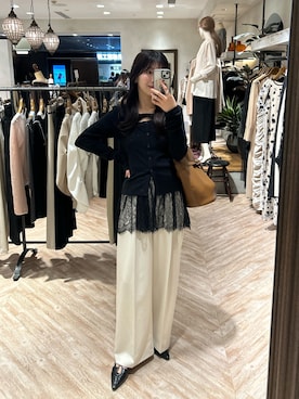 「CAPRICIEUX LE'MAGE（カプリシューレマージュ）の【累計2万本！】【LE'MAGE×gemeilコラボ】2タックワイドパンツ（その他パンツ、ホワイト系）」を使った、eba_lemageさん（レディース・159cm）の春コーディネート