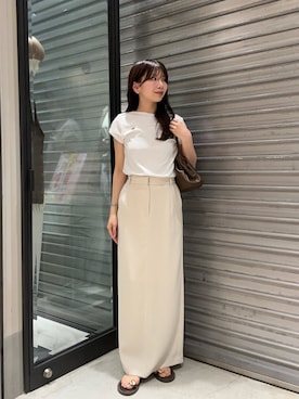 「CAPRICIEUX LE'MAGE（カプリシューレマージュ）の1ポイントボートネックT（Tシャツ/カットソー、ホワイト系）」を使った、eba_lemageさん（レディース・159cm）の春コーディネート