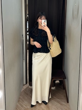 「CAPRICIEUX LE'MAGE（カプリシューレマージュ）のバイアススカート（スカート、ホワイト系）」を使った、eba_lemageさん（レディース・159cm）の春コーディネート