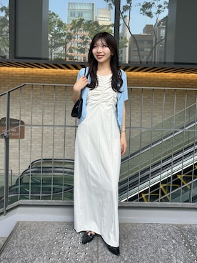 「CAPRICIEUX LE'MAGE（カプリシューレマージュ）のギャザーノースリワンピース（ワンピース、ホワイト系）」を使った、eba_lemageさん（レディース・159cm）の春コーディネート