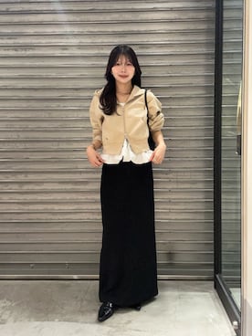 「CAPRICIEUX LE'MAGE（カプリシューレマージュ）のマキシIラインスカート（スカート、ブラック系）」を使った、eba_lemageさん（レディース・159cm）の秋コーディネート