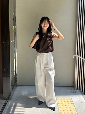 「CAPRICIEUX LE'MAGE（カプリシューレマージュ）の【低身長サイズあり】2タックチノパン（その他パンツ、ホワイト系）」を使った、eba_lemageさん（レディース・159cm）の春コーディネート