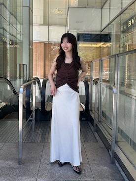 「CAPRICIEUX LE'MAGE（カプリシューレマージュ）のバイアススカート（スカート、ホワイト系）」を使った、eba_lemageさん（レディース・159cm）の夏コーディネート