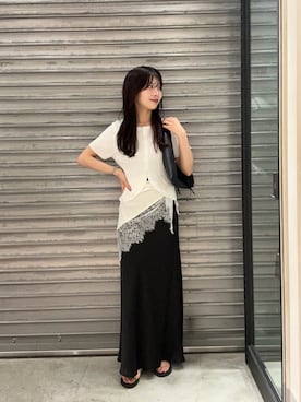 「CAPRICIEUX LE'MAGE（カプリシューレマージュ）の【サイズ展開あり・新色/ブラウン】バイアススカート（スカート、ブラック系）」を使った、eba_lemageさん（レディース・159cm）の夏コーディネート