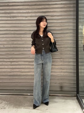 「CAPRICIEUX LE'MAGE（カプリシューレマージュ）の【低身長サイズあり】セミフレアデニム（デニムパンツ、ブルー系）」を使った、eba_lemageさん（レディース・159cm）の秋コーディネート