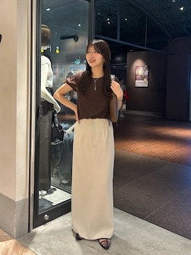 「アイテム（Tシャツ/カットソー、ブラウン系）」を使った、eba_lemageさん（レディース・159cm）の夏コーディネート