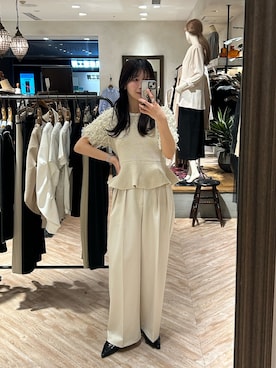 「CAPRICIEUX LE'MAGE（カプリシューレマージュ）の【累計2万本！】【LE'MAGE×gemeilコラボ】2タックワイドパンツ（その他パンツ、ホワイト系）」を使った、eba_lemageさん（レディース・159cm）の春コーディネート