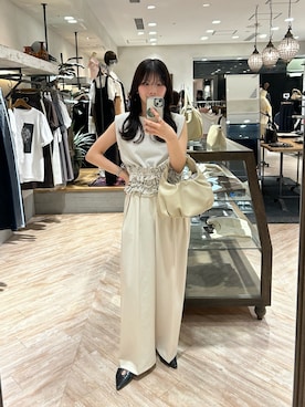「CAPRICIEUX LE'MAGE（カプリシューレマージュ）のボーダー裾ギャザーT（Tシャツ/カットソー、ホワイト系）」を使った、eba_lemageさん（レディース・159cm）の春コーディネート