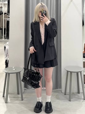 「3.3 Field Trip （3.3フィールドトリップ）の3.3 Field Trip／フロントシャーリングジップロングスリーブ（Tシャツ/カットソー、ピンク系）」を使った、あすかさん（レディース）の春コーディネート