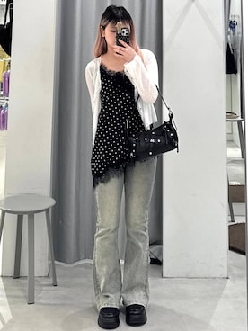 「MUCENT（ムセント）のMUCENT／BAEL レザーBAG（ショルダーバッグ、ブラック系）」を使った、あすかさん（レディース）の夏コーディネート